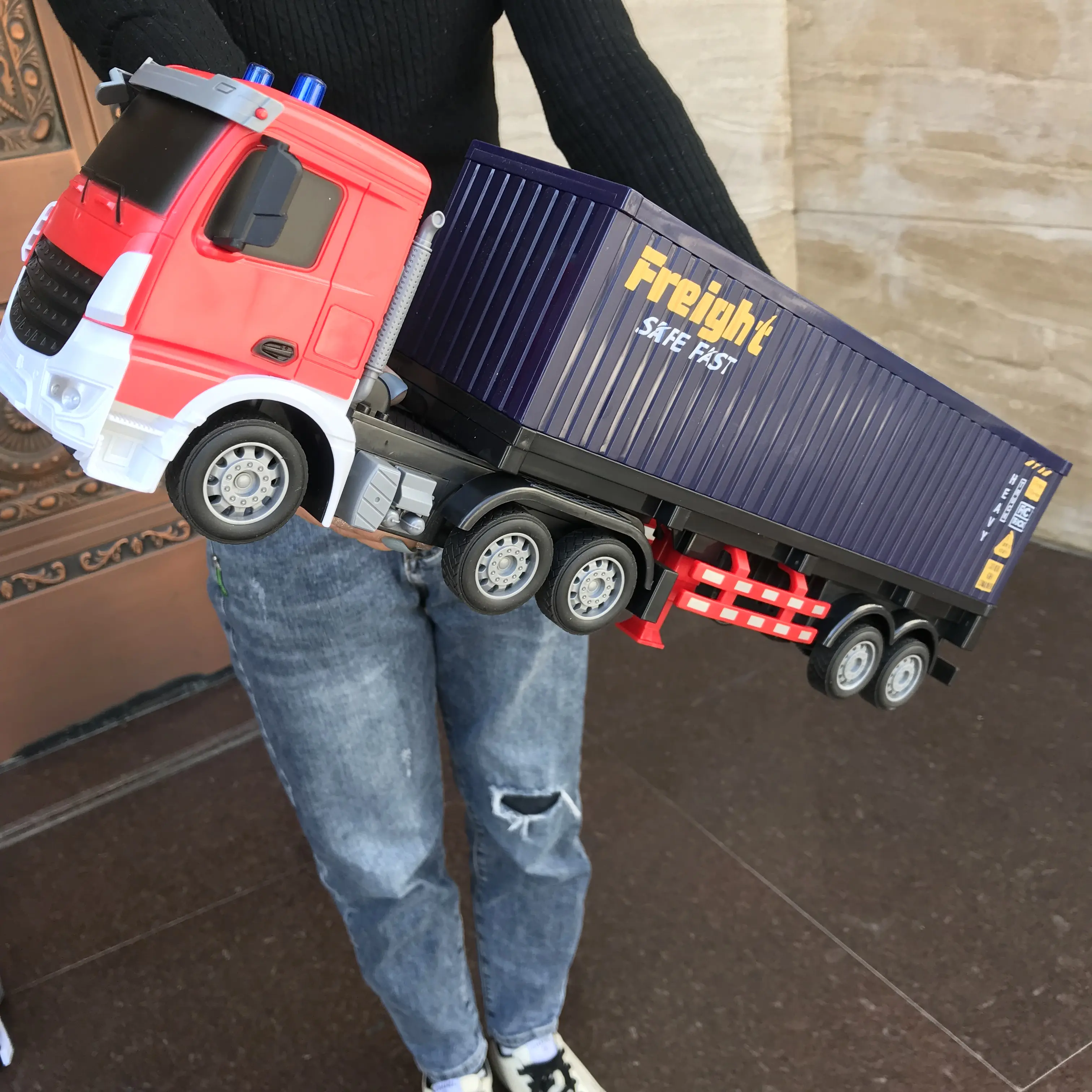 RC car container tractor truck rc toys vehicle lighting and sounds controlled rc container trucks trailer open door rechargeable