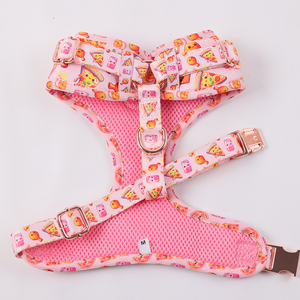 Diseñador de moda Neopreno Poliéster Arnés para perros Pajarita Color Rosa personalizado Impresión de alimentos Sublimación <span class=keywords><strong>Collar</strong></span> y correa para perros - Product Image 3