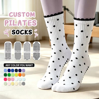 Chaussettes de yoga antidérapantes à séchage rapide pour femmes et jeunes, mi-mollet, à pois, en dentelle, pour le sport professionnel, vente en gros