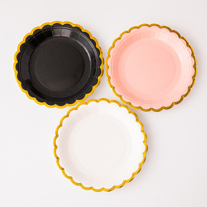 Padi <b>Disposable</b> Paper <b>Plates</b> Gold Trim 7 Inch Modern Simple Style For Party Wedding Birthday - Product Image 1
