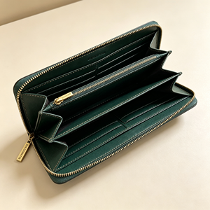 Portefeuille long vert foncé pour femme avec fermeture éclair, plusieurs emplacements pour cartes, compartiment pour billets, fermeture éclair en métal doré, pochette quotidienne - Product Image 6