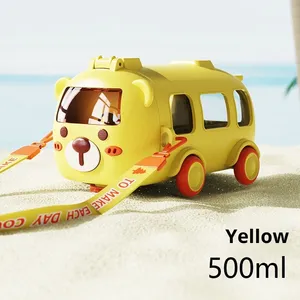 Nuevo Vaso de Agua con Pajita para Niños, Diseño Creativo de Autobús de Dibujos Animados, Ecológico, Portátil, de Plástico, con Tapa Emergente, para la Escuela y Actividades al Aire Libre - Product Image 3