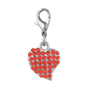 Colgante de Corazón de Cristal con Pedrería Roja en Tono Plateado para la Creación de Joyas - Product Image 1
