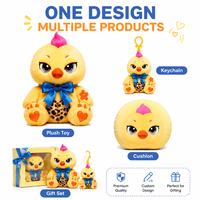 Boneka Plush Kustom Langsung dari Pabrik - Ayam Kuning dengan Pita Biru - Bordir, Penghilang Stres Ulang Tahun, Kain Super Lembut, Isi Kapas PP