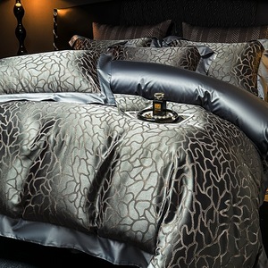 Parure <span class=keywords><strong>de</strong></span> lit <span class=keywords><strong>de</strong></span> luxe douillette en jacquard tissé 100TC, 4 pièces, 100% coton, toutes saisons, style européen, gris, pour lit double ou queen - Product Image 5
