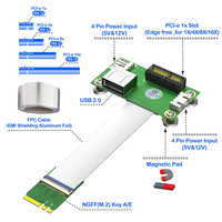 Adaptateur de câble M.2 Key A/E PCIe 1x vers USB 2.0 avec alimentation 4 broches pour ordinateur, blindé EMI, compatible avec les extensions PCIe 1x/4x/8x/16x