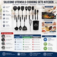 Ensemble d'ustensiles de cuisine en silicone de qualité alimentaire avec logo personnalisé, sans BPA, fournisseur OEM, avec support pour spatule et cuillère