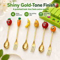 6-delige cartoon fruit kinderlepel vork cadeauverpakking gouden roestvrijstalen kinderbestek servies set