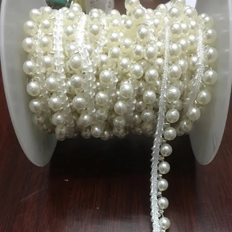 Factory Sale 4mm 6mm 8mm 10mm Sewing DIY Dress Decoration Collar Beads Trim Pearl Embroidered Beaded Lace Trimming