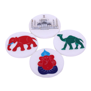 Imán de lujo de 2 pulgadas mármol blanco decorativo elegante piedra Natural pulida intrincado diseño múltiple incrustaciones artesanías de piedra - Product Image 3