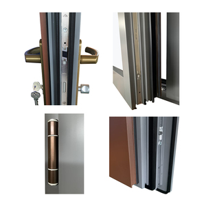 Puerta Exterior de Doble Hoja de Aluminio y Madera de Primera Calidad PENJOY, Puerta de Entrada Doble con Vidrio Templado - Product Image 2
