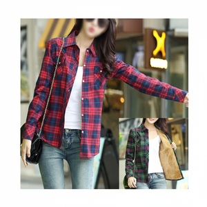 Camicetta in pile a quadri Slim da donna elegante camicia di ispirazione meridionale - Product Image 1