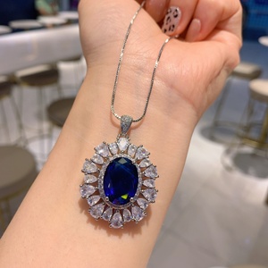 Vintage Eco-friendly Gold Plated Copper 12*16mm Blue Zircon Pendant Necklace/Earrings Ring Set Heavy Wedding Jewelry Women Party - Product Image 6