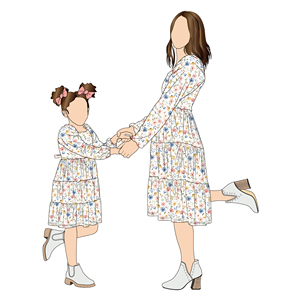 Abiti Coordinati Mamma e Figlia Little Glow, Personalizzati, Lussuosi, Traspiranti, in Tessuto Confortevole, Stile Vintage, Stampa Floreale Autunnale, Maniche Lunghe - Product Image 2