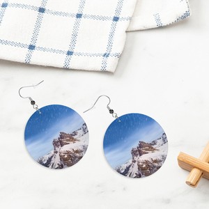 Custom image Trendy Leather Round <b>Earrings</b> with <b>Pearl</b> <b>and</b> <b>Diamond</b> Religious Style Flower <b>and</b> Number Shape for Gift - Product Image 3