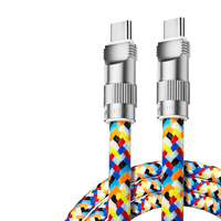 Cable de Carga Rápida Tipo-C a Tipo-C con Conector Metálico, Elegante Cable de Carga con Cordón Trenzado Arcoíris para Teléfono Celular