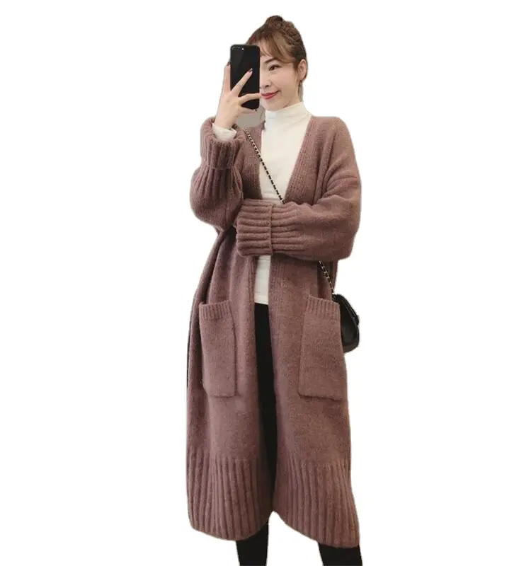 2022 wholesale new long length plus size coat loose causal autumn winter thick sweater open front cardigan knitwear with pockets