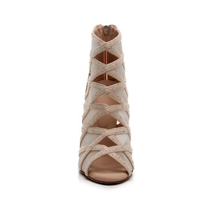 <span class=keywords><strong>Botines</strong></span> de <span class=keywords><strong>Baile</strong></span> <span class=keywords><strong>Latino</strong></span>/Salón con Cordones y Cremallera, Color Beige, 9cm, Malla de Encaje, Suela de Ante - Product Image 2