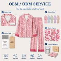 Nouveautés OEM ODM Vente en gros Faible MOQ Logo personnalisé Couleur Manches longues Vêtements de nuit Automne Vintage Ensemble de pyjama imprimé léopard pour femmes