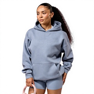 Sudadera con Capucha Extra Grande para Mujer, de Color Sólido, de Algodón y Felpa, con Bolsillos, Largo Regular, para Otoño, Sudadera Personalizada al por Mayor BD - Product Image 4