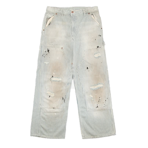 <span class=keywords><strong>Jeans</strong></span> Homme Personnalisés à Rayures Fines Style Urbain, Coupe Large, Double Genou, Denim Oversize, Rayures Bleues et Blanches, Jean Baggy pour Homme - Product Image 1