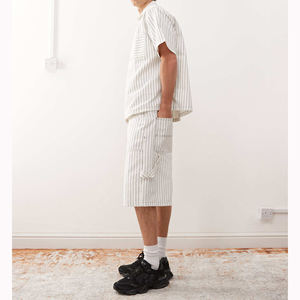 Pantalones Cortos de Carpintero Vintage a Rayas Marrones, hasta la Rodilla, Corte Holgado, 100% Algodón, para Hombre, Estilo Casual, para Uso Diario - Product Image 5