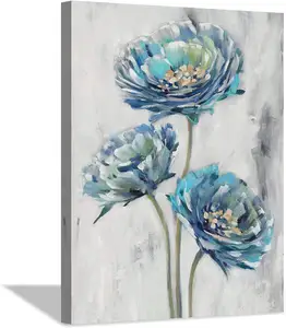 캔버스 벽 아트: 꽃 블루 로터스 꽃 삽화 그림 인쇄 욕실 장식 그림