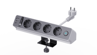 Bloc multiprise de bureau EU PD25W à fixation par pince, station de charge rapide 4 prises, 2 ports USB-C et USB-A avec câble d'extension pour usage au bureau