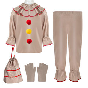 Costume de cosplay effrayant pour enfants, Joker Pennywise, <span class=keywords><strong>film</strong></span> d'<span class=keywords><strong>horreur</strong></span>, fantôme, manches bouffantes, col en tulle, haut avec pantalon pour Halloween, carnaval - Product Image 1