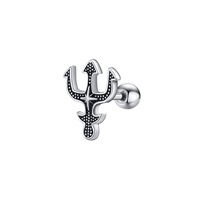 Piercing d'oreille Trident en acier inoxydable pour homme, bijou gothique punk marin hypoallergénique, plaqué rhodium