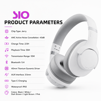 Casque pliable étanche IP65 avec port AUX, réduction de bruit active (-43 dB), autonomie de 55 h, Bluetooth 5.4, son stéréo