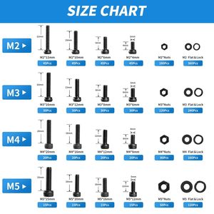 M2 M3 <b>M4</b> M5 Metric Screws Nuts Kit 1760Pcs Grade 12.9 Alloy Steel Hex Socket Cap <b>Bolts</b> With Washers And Allen Wrench - Product Image 2