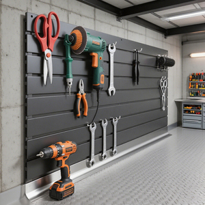 Chất lượng cao <span class=keywords><strong>PVC</strong></span> slat Bảng điều chỉnh nhà sản xuất tùy chỉnh slatwall hệ thống cho nhà để xe và kho tổ chức - Product Image 1