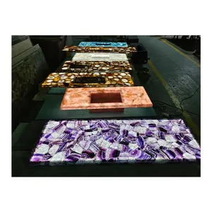 Customization Backlit Stone Countertop Gemstone Crystal Agate Quartz Sink Counter Top