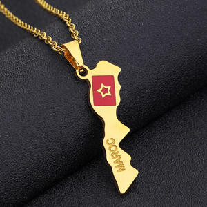 الأكثر مبيعًا قلادة خريطة مغربية من الفولاذ المقاوم للصدأ قلادة نسائية هندسية مطلية بالمينا خريطة بلد مجوهرات قلادة - Product Image 3