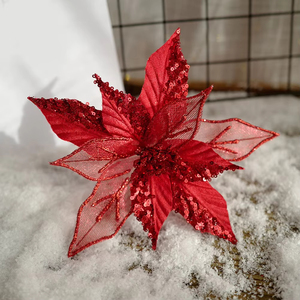 Elegante y encantadora Navidad Poinsettia brillo flor colgante Navidad fiesta árbol decoración para un efecto impresionante - Product Image 5