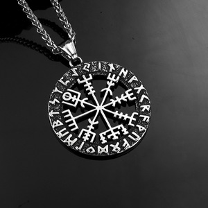 Stainless Steel Viking <b>Compass</b> Pendant Necklace Men's Fashion Jewelry Geometric Design Gift for Clothing Matching - Product Image 1