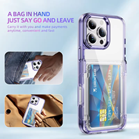 Dompet Kartu Transparan dengan Slot Lipat dan Penyangga untuk iPhone 17 16 15 14 13 12 11ProMax Plus, Penutup Belakang Keras Akrilik Anti Benturan