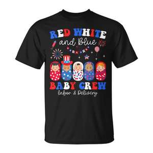 T-shirt rouge, blanc et bleu pour infirmière d'accouchement, design patriotique du 4 juillet - Product Image 1