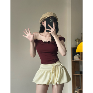 T-shirts grande taille pour femmes les plus vendus – Nouvelle mode, plusieurs couleurs, chic et gainant, chemisier à volants épaules dénudées, coupe ajustée compressée - Product Image 5