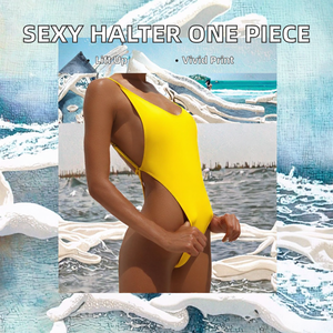 Traje de Baño de Una Pieza para <span class=keywords><strong>Mujer</strong></span>, Diseño Sexy, Color Sólido, Corte Alto, Halter, Escote Profundo en V, 2026, Nuevo, OEM - Product Image 2