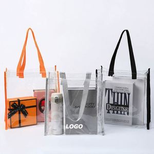 Custom PVC Tote Bags - Clear Plastic Shopping Bags with Durable Sewn Handles <b>for</b> Promotional <b>Gifts</b> - Product Image 1