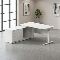 Bureau de direction en forme de L électrique, réglable en hauteur, avec armoire de rangement pour poste de travail moderne de direction