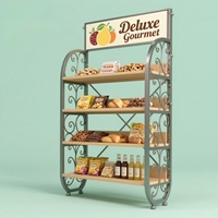 Vitrine de présentation alimentaire légère à 4 étagères en bois de pin et MDF sur mesure pour noix, chips, chocolat, pain, bouteilles et bonbons