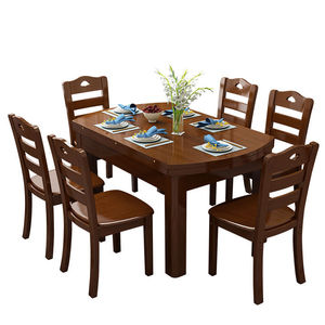 Heng Ke Jia Ju Solid <b>Wood</b> <b>Dining</b> <b>Table</b> Set 7 Piece <b>Extendable</b> Foldable Rubberwood <b>Dining</b> Room Furniture - Product Image 4