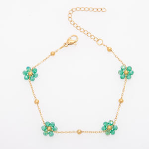 Collier de cheville tendance en acier inoxydable plaqué <span class=keywords><strong>or</strong></span> avec fleur en cristal coloré et perle, haut de gamme, pour femmes - Product Image 6