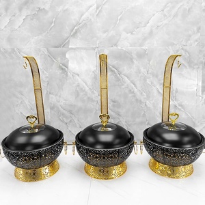 Chafing Dish Bulat 8L Desain Baru dari Stainless Steel Hitam dengan Pemanas Bahan Bakar untuk Prasmanan Hotel dan Kegunaan Katering - Product Image 3