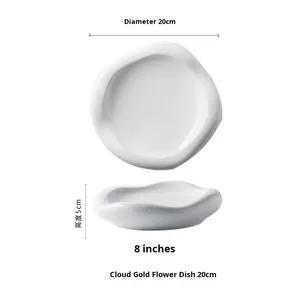 Plato de cerámica blanco creativo moderno, plato de restaurante de gama alta a la moda, vajilla de porcelana con arte de nube blanca en forma especial - Product Image 6