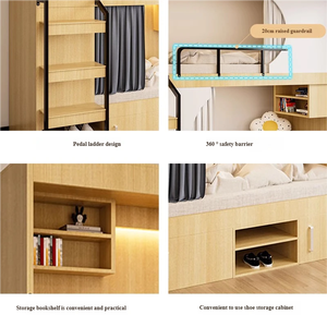 Letti a Castello Moderni in Legno Massello <span class=keywords><strong>su</strong></span> <span class=keywords><strong>Misura</strong></span> con Scaffali Divisori (Letti Doppi), Adatti per Hotel, Scuole e Ospedali. - Product Image 5