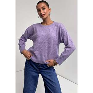 Suéter de Punto con Cuello Redondo y Patrón de Diamantes para Mujer, Manga Larga, Otoño, Casual, Antipilling, Blanco - Product Image 3